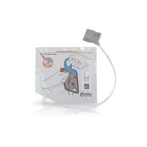 Électrodes de défibrillation pour "adultes" pour défibrillateur Powerheart G5 pré-enduites de gel, auto-adhésives, jetables, non polarisées (électrodes identiques, pouvant être placées dans lune ou l'autre position). Âge et poids du patient applicables : plus de 8 ans ou pesant plus de 25 kg. Durée de vie : 24 mois.