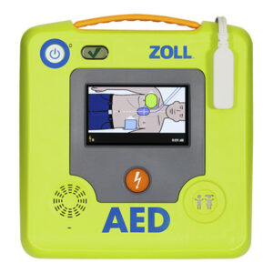 Défibrillateur Zoll AED 3 Semi-automatique Électrodes pré-connectées CPR Unipadz adulte-enfant Protocole de choc 150J, 150J, 200J et à 50J, 75J et 85J pour l'enfant Temps de charge inférieur à 10 secondes. Métronome pour la réanimation cardio-pulmonaire Affichage des consignes et informations RCP sur écran haute résolution Double orientation horizontale ou verticale Autotest automatique configurable tous les jours ou tous les 7 jours