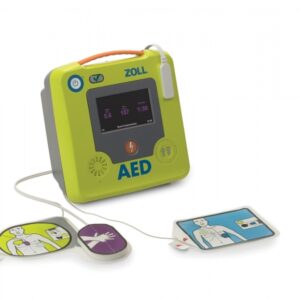 Défibrillateur Zoll AED 3 Semi-automatique Électrodes pré-connectées CPR Unipadz adulte-enfant Protocole de choc 150J, 150J, 200J et à 50J, 75J et 85J pour l'enfant Temps de charge inférieur à 10 secondes. Métronome pour la réanimation cardio-pulmonaire Affichage des consignes et informations RCP sur écran haute résolution Double orientation horizontale ou verticale Autotest automatique configurable tous les jours ou tous les 7 jours