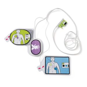 Les électrodes CPR Uni Padz sont pré-connectées au ZOLL AED 3 pour une utilisation rapide. Avec ces électrodes, le sauveteur obtient des conseils pour le placement des mains et reçoit une évaluation de la fréquence et la profondeur des compressions.